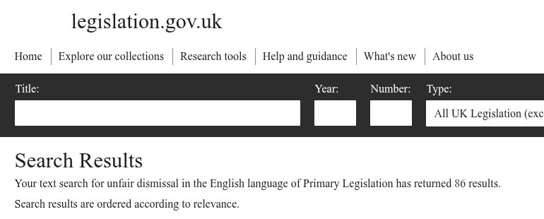 search for “unfair dismissal”, 86 Acts