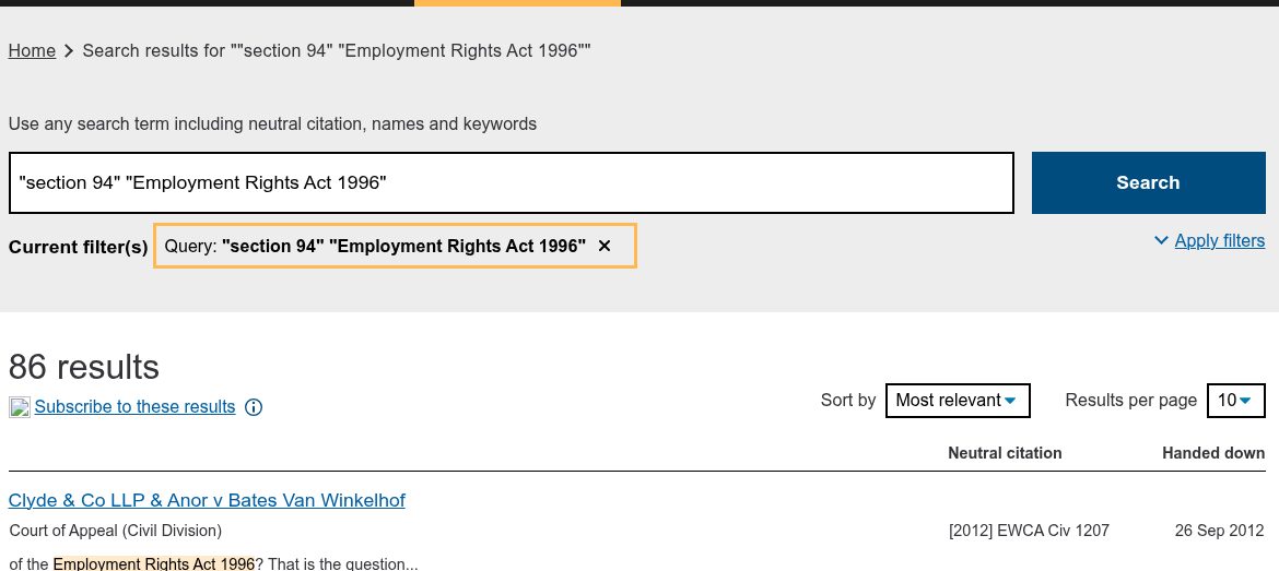 search for “section 94” “Employment Rights Act 1996”